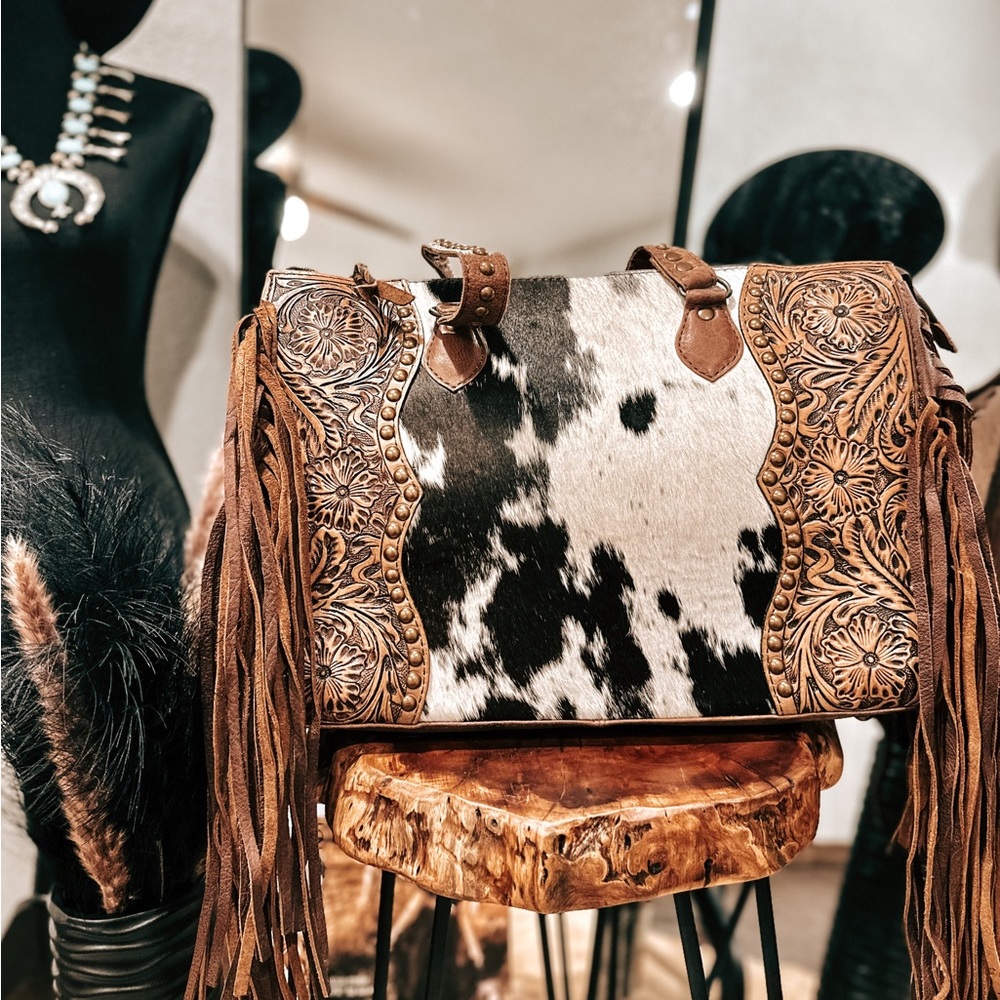 Cowhide Tooled Leather Tote
